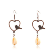 Creative Design Jewelry Heart Shaped Bird Natural Shell Drop Earrings